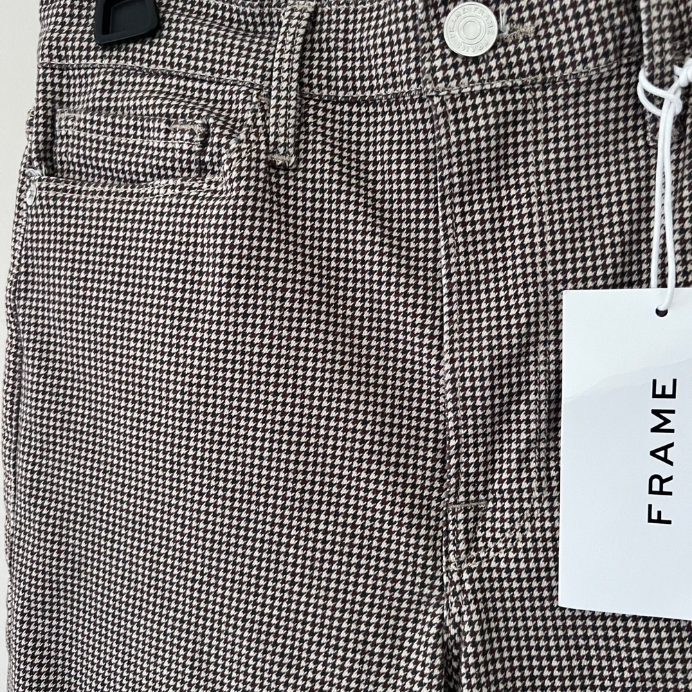 FRAME Le Crop‎ Flare Houndstooth Pants Brown Career Casual Size 28 NWT - DEFECT - Picture 2 of 11